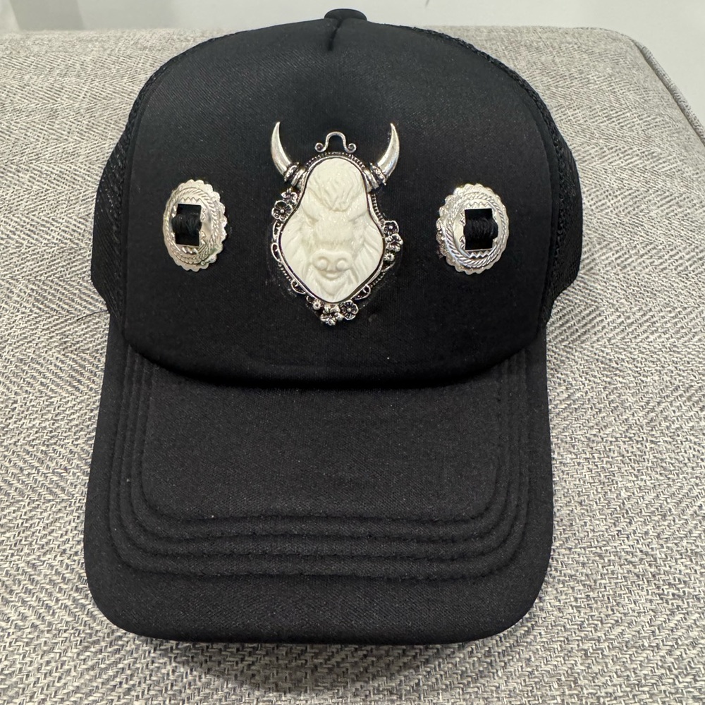 Elegant Black Cap with Silver Embellishments